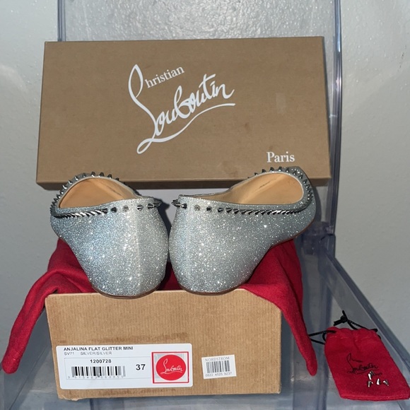 Christian Louboutin new 37,ANJALINA FLAT GLITTER MINI SV71 SILVER,serial#1200727 - Picture 11 of 14